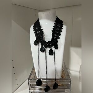 Black Lace Crochet Clasp Crystal Pendant Drop Chain Victorian  3 Choker